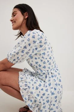 Robe Portefeuille Courte à Manches Bouffantes -Lady Doux Soldes Magasin wrap puff sleeve mini dress 1014 001585 531222927