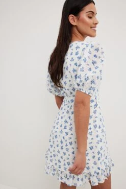 Robe Portefeuille Courte à Manches Bouffantes -Lady Doux Soldes Magasin wrap puff sleeve mini dress 1014 001585 531222938