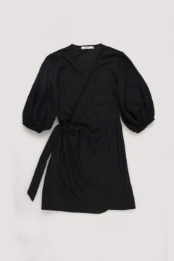 Robe Portefeuille Courte En Lin Mélangé -Lady Doux Soldes Magasin wrapped linen mix mini dress 1014 001545 0002 flatlay